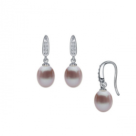 Сребърни обеци с розови перли 8-8.5мм