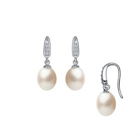 Сребърни обеци с бели перли 8-8.5мм